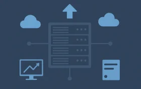 服务器基础设施图标，展示云计算与网络流量之间的连接关系