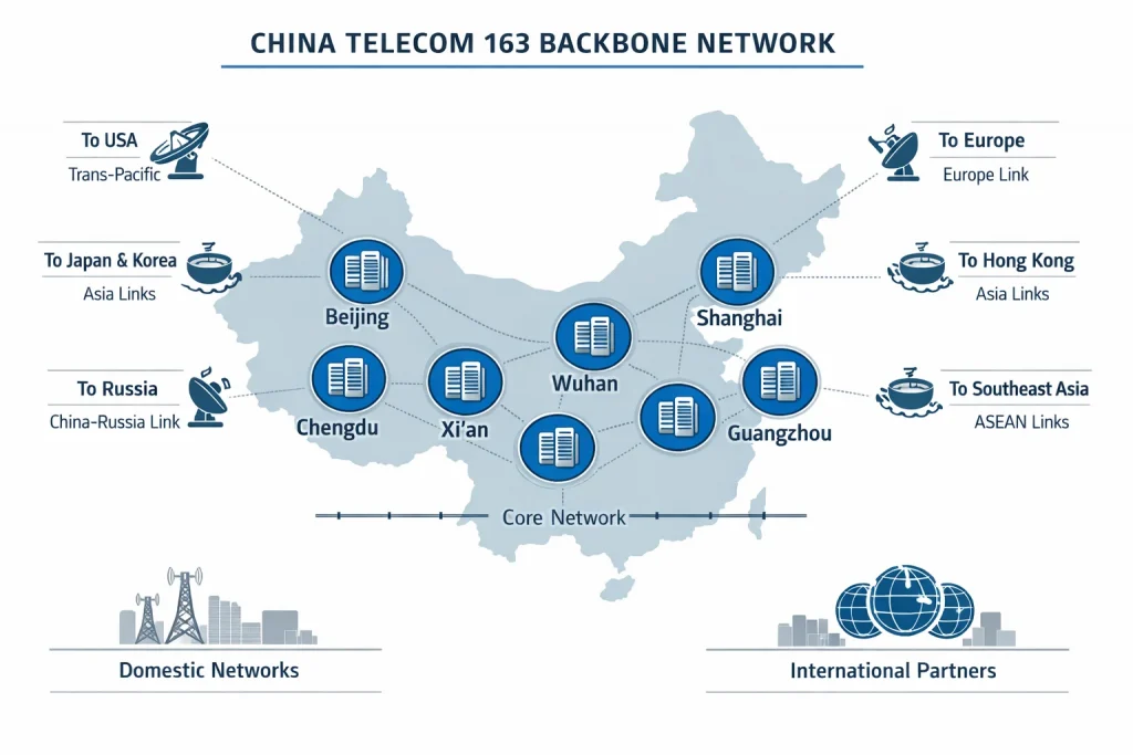 中国电信 163 骨干网结构示意图