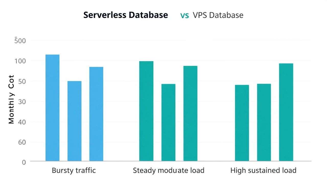 Serverless 数据库与 VPS 数据库在不同负载模式下的成本对比图