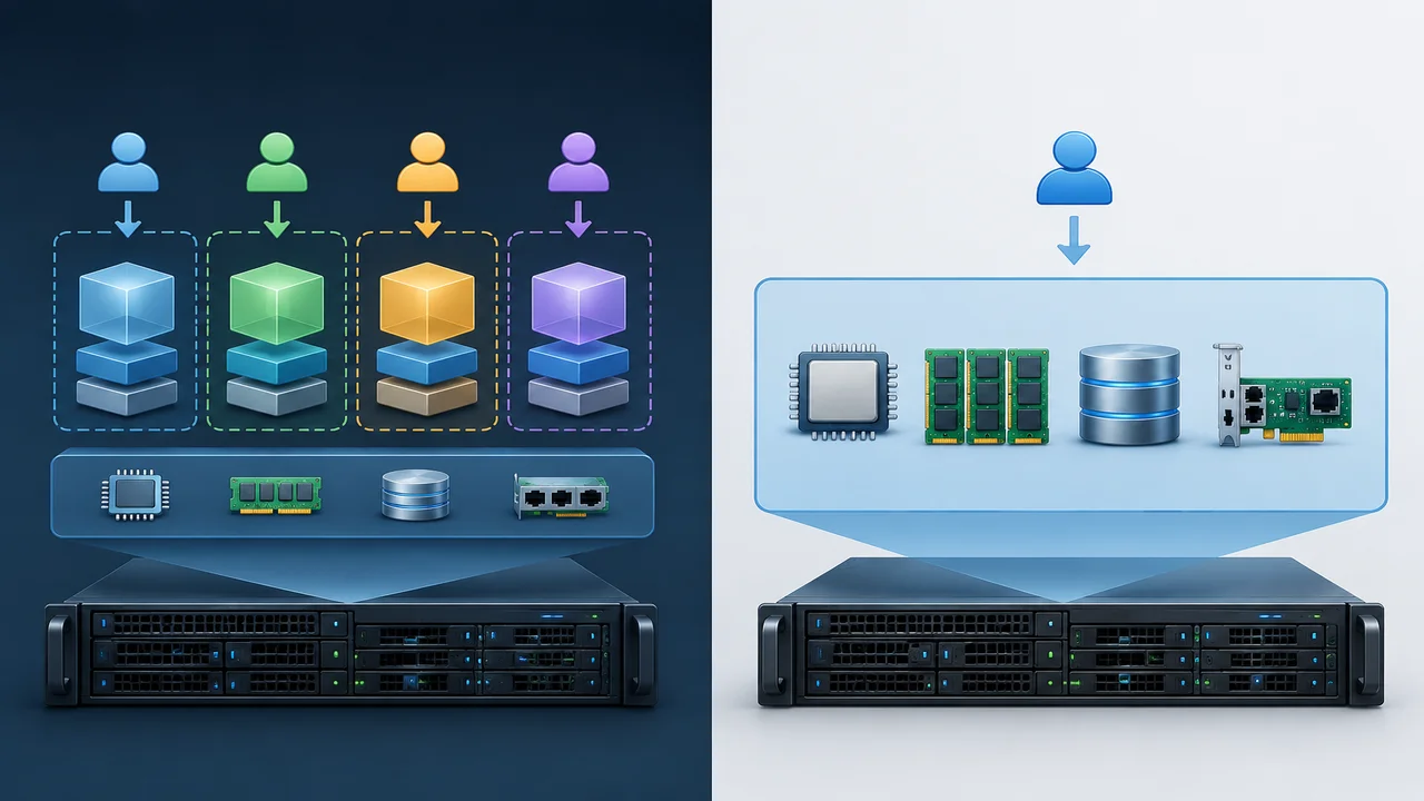 VPS 与独立服务器资源隔离示意图