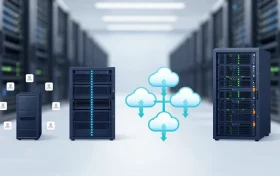 共享主机、VPS、云服务器与独立服务器四种托管方式概念图