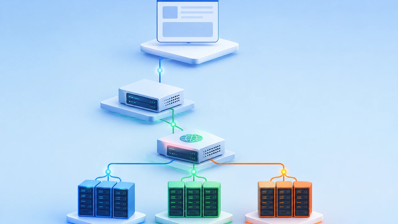 GeoDNS 解析流程图，展示浏览器查询经 DNS 解析器与 GeoDNS 服务器后分流到不同服务器节点