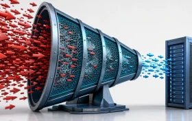 DDoS 缓解概念图：恶意流量经清洗设施过滤后回注源站服务器